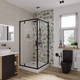 Душевой уголок Niagara Nova NG-6801-08 BLACK 90x90, стекло прозрачное, профиль черный - фото 1