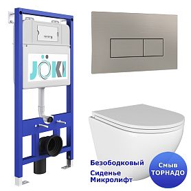 Комплект: Инсталляция JK01150 + Кнопка JK204546 сталь + Stella T JK1101010 белый унитаз, смыв торнадо - фото 1