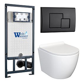 Комплект: Weltwasser Инсталляция Mar 507+Кнопка Mar 507 SE MT-BL черная+Stella JK1061016 белый унитаз - фото 1
