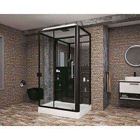 Душевая кабина Grossman Alba GR227L 120x90, левая, стекло прозрачное, профиль черный, с крышей, с гидромассажем - фото 1