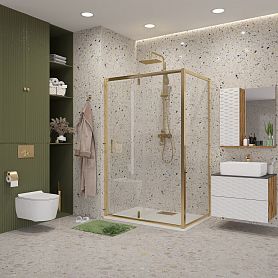 Душевой уголок Niagara Nova NG-43-12AG-A90G 120x90, стекло прозрачное, профиль холодное золото - фото 1