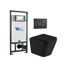 Комплект Weltwasser 10000012007 унитаза Gelbach 043 MT-BL с сиденьем микролифт и инсталляции Marberg 507 с черной кнопкой Mar 507 SE MT-BL - фото 1