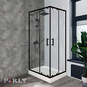 Душевой уголок Parly QZ81B N 80х100, с поддоном, стекло прозрачное, профиль черный матовый - фото 1