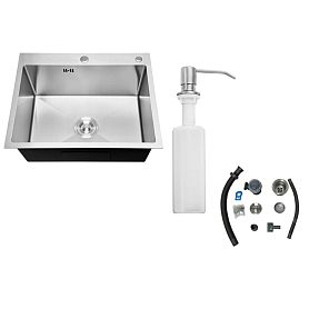Кухонная мойка JOKI Атлас JK60504037ST, 60x50 см, с диспенсером и сифоном, цвет сталь - фото 1