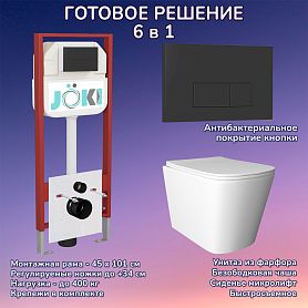Комплект: Инсталляция JK45045 + Кнопка JK203507BM черная + Verna JK3021022 белый унитаз - фото 1