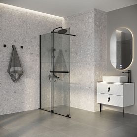 Душевая перегородка Niagara Nova NG-671-10 Black 100х200, стекло прозрачное, профиль черный матовый - фото 1