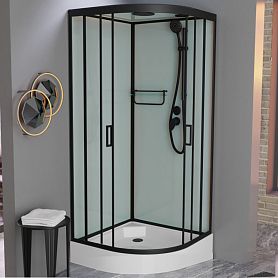 Душевая кабина Frank F400/1 Black 100x100, с полотенцедержателем, стекло прозрачное, профиль черный - фото 1