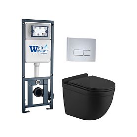 Комплект Weltwasser 10000012249 унитаза Heimbach 043 MT-BL с сиденьем микролифт и инсталляции Marberg 410 с кнопкой Mar 410 SE-CR хром - фото 1