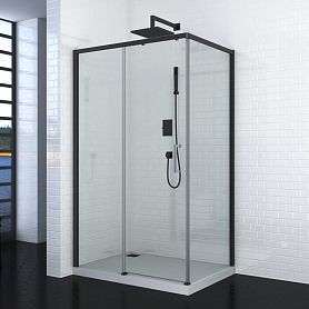 Душевой уголок CeruttiSPA Vito 110B-L, левый 110x80, стекло прозрачное, профиль черный матовый - фото 1