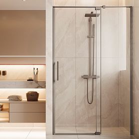 Душевая дверь Vincea Extenza VDP-4EX 110x195, стекло прозрачное, профиль вороненая сталь - фото 1