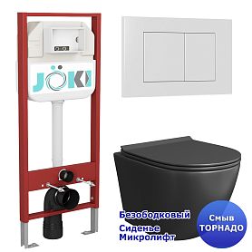 Комплект: Инсталляция JK45045 + Кнопка JK020522WM белая + Stella T JK1141020MB черный унитаз, смыв торнадо - фото 1