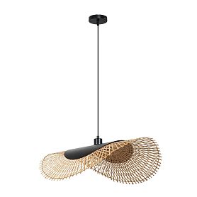 Подвесной светильник Arte Lamp Woodstock A7063SP-1BK, арматура черный, плафон металл / дерево бежевый - фото 1
