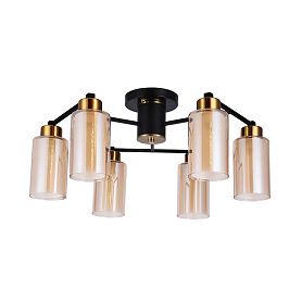 Потолочная люстра Arte Lamp Leo A7027PL-6BK, арматура черный, плафон стекло янтарное - фото 1