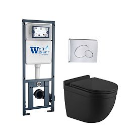 Комплект Weltwasser 10000012246 унитаза Heimbach 043 MT-BL с сиденьем микролифт и инсталляции Marberg 410 с кнопкой Mar 410 RD-CR хром - фото 1