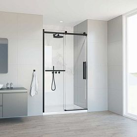 Душевая дверь Vincea Como Soft VDS-1CS 120x195, стекло прозрачное, профиль черный, с полотенцедержателем - фото 1