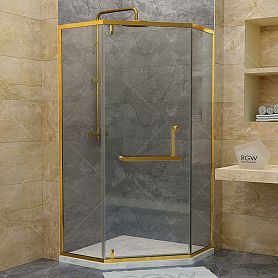 Душевой уголок RGW Hotel HO-084G 100x100, стекло прозрачное, профиль золото, с полотенцедержателем - фото 1