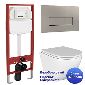 Комплект: Инсталляция JK45045 + Кнопка JK204546 сталь + Stella T JK1101010 белый унитаз, смыв торнадо - фото 1
