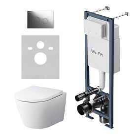 Комплект AM.PM IS110151.741701 унитаза Sense FlashClean с сиденьем микролифт и инсталляции ErgoFit с кнопкой L хром глянец - фото 1