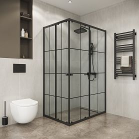 Душевой уголок Niagara Eco NG-1018-14QKL 100х80, стекло прозрачное с черной клеткой, профиль черный матовый - фото 1