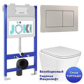 Комплект: Инсталляция JK03351 + Кнопка JK014564 сталь + Verna T JK3031025 белый унитаз, смыв торнадо - фото 1