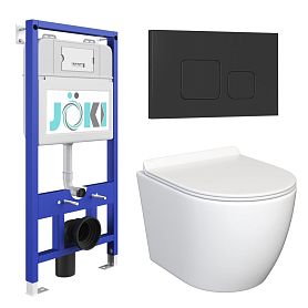 Комплект: JOKI Инсталляция JK01150+Кнопка JK702534BM черный+Stella JK1061016 белый унитаз - фото 1