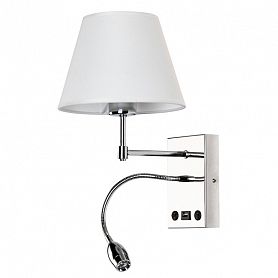 Бра Arte Lamp Elba A2581AP-2CC, арматура хром, плафон ткань белая, 20х26 см - фото 1