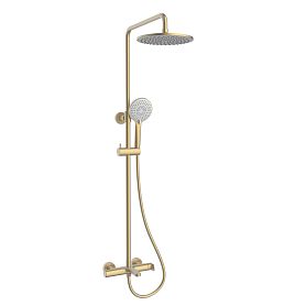 Душевая стойка Vincea Rondo VSFS-1R1BG, с верхним душем, смесителем, цвет брашированное золото - фото 1