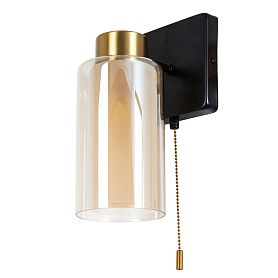 Бра Arte Lamp Leo A7027AP-1BK, арматура черный, плафон стекло янтарное - фото 1
