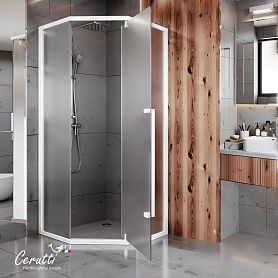 Душевой уголок CeruttiSPA C3AWF R 90x90, правый, стекло матовое, профиль белый - фото 1
