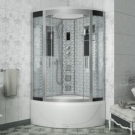 Душевая кабина Niagara Luxe NG-7710W 100x100, стекло прозрачное, профиль серебро, с крышей, с гидромассажем, с пультом управления - фото 1