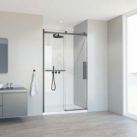 Душевая дверь Vincea Como Soft VDS-1CS 110x195, стекло прозрачное, профиль вороненая сталь - фото 1