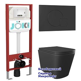 Комплект: Инсталляция JK45045 + Кнопка JK023543BM черная + Verna Black JK3021028MB черный унитаз - фото 1