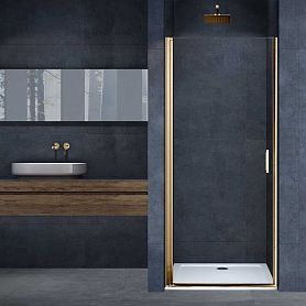 Душевая дверь Vincea Alpha VDP-3AL 85x195, стекло прозрачное, профиль брашированное золото - фото 1