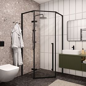 Душевой уголок CeruttiSPA C2A 100x100, стекло прозрачное, профиль черный - фото 1