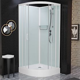 Душевая кабина Frank F410 М White 110x110, с полотенцедержателем, стекло матовое, профиль белый, без крыши - фото 1