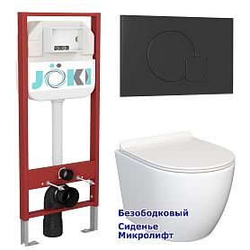 Комплект: Инсталляция JK45045 + Кнопка JK023543BM черная + Stella JK1061016 белый унитаз - фото 1