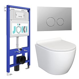 Комплект: JOKI Инсталляция JK01150+Кнопка JK102510CH хром+Stella JK1061016 белый унитаз - фото 1