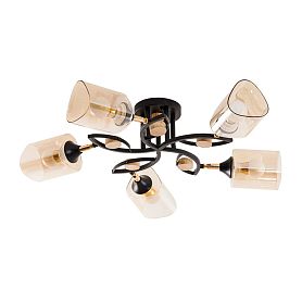 Потолочная люстра Arte Lamp Glamore A5076PL-5BK, арматура черная, плафон стекло янтарное - фото 1