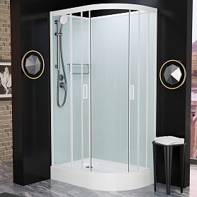 Душевая кабина Frank F411 L М White 110x80, левая, с полотенцедержателем, стекло матовое, профиль белый, без крыши - фото 1