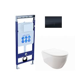 Комплект Акватек Поларис 055: Инсталляция EasyFix INS-0000010 + Кнопка KDI-0000055 черная матовая + Унитаз Поларис AQ0700-00 белый - фото 1