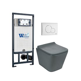 Комплект Weltwasser 10000010586 унитаза Gelbach 041 MT-GR с сиденьем микролифт и инсталляции Marberg 507 с белой кнопкой Mar 507 RD GL-WT - фото 1