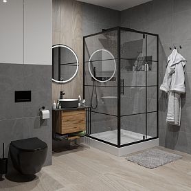 Душевой уголок Niagara Nova NG-0280-08 Black 80х80, стекло прозрачное с рисунком клетка, профиль черный матовый - фото 1