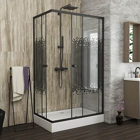 Душевой уголок Niagara Eco NG-012-14Q Black 120х80, с поддоном, стекло мозаика, профиль черный - фото 1