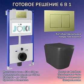 Комплект: Инсталляция JK03351+Кнопка JK007551 золото+Verna Black JK3021028MB черный унитаз - фото 1