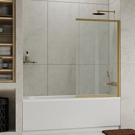 Шторка на ванну WasserKRAFT Schunter 82S02-80 80x140, стекло прозрачное, профиль золото матовое - фото 1