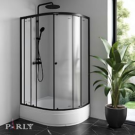Душевой уголок Parly ZFM1201B L 120х80, левый, с поддоном, стекло матовое, профиль черный матовый - фото 1