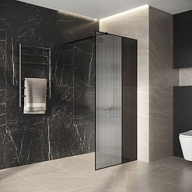 Душевая перегородка Niagara Nova NG-481-10F Black 100х200, стекло рифленое / тонированное, профиль черный матовый - фото 1