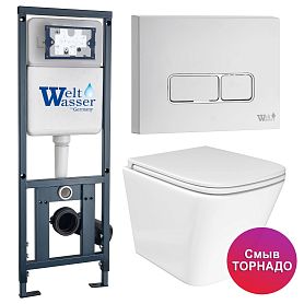 Комплект: Weltwasser Инсталляция Mar 410+Кнопка Mar 410 SE GL-WT белая+Verna T JK3031025 белый унитаз, смыв Торнадо - фото 1