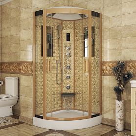 Душевая кабина Niagara Luxe NG-7715G 90x90, стекло прозрачное, профиль золото, с крышей, с гидромассажем, с пультом управления - фото 1