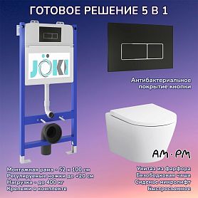 Комплект: AM.PM Sense C741701SC унитаз+Инсталляция JK03351+Кнопка JK205552 черная/хром - фото 1